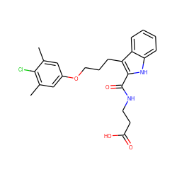 Cc1cc(OCCCc2c(C(=O)NCCC(=O)O)[nH]c3ccccc23)cc(C)c1Cl ZINC001772588006