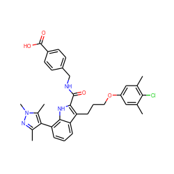 Cc1cc(OCCCc2c(C(=O)NCc3ccc(C(=O)O)cc3)[nH]c3c(-c4c(C)nn(C)c4C)cccc23)cc(C)c1Cl ZINC001772596878