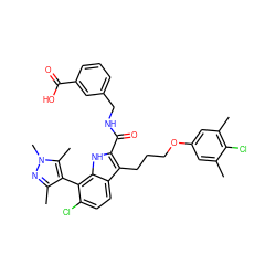 Cc1cc(OCCCc2c(C(=O)NCc3cccc(C(=O)O)c3)[nH]c3c(-c4c(C)nn(C)c4C)c(Cl)ccc23)cc(C)c1Cl ZINC001772606839