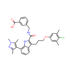 Cc1cc(OCCCc2c(C(=O)NCc3cccc(C(=O)O)c3)[nH]c3c(-c4c(C)nn(C)c4C)cccc23)cc(C)c1Cl ZINC001772587955