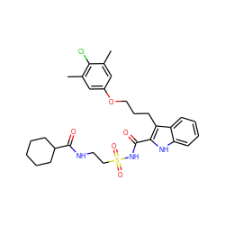 Cc1cc(OCCCc2c(C(=O)NS(=O)(=O)CCNC(=O)C3CCCCC3)[nH]c3ccccc23)cc(C)c1Cl ZINC000222487549