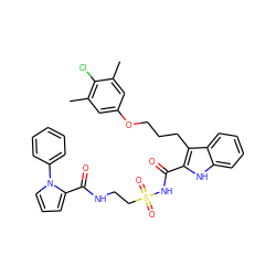 Cc1cc(OCCCc2c(C(=O)NS(=O)(=O)CCNC(=O)c3cccn3-c3ccccc3)[nH]c3ccccc23)cc(C)c1Cl ZINC000222485703