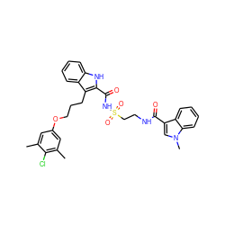 Cc1cc(OCCCc2c(C(=O)NS(=O)(=O)CCNC(=O)c3cn(C)c4ccccc34)[nH]c3ccccc23)cc(C)c1Cl ZINC000222701678