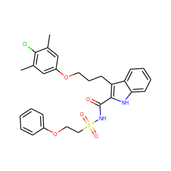 Cc1cc(OCCCc2c(C(=O)NS(=O)(=O)CCOc3ccccc3)[nH]c3ccccc23)cc(C)c1Cl ZINC000222217249