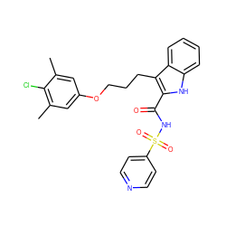 Cc1cc(OCCCc2c(C(=O)NS(=O)(=O)c3ccncc3)[nH]c3ccccc23)cc(C)c1Cl ZINC000222435708