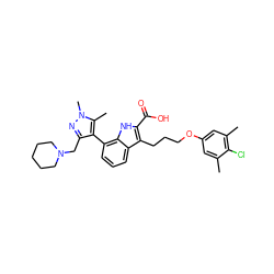 Cc1cc(OCCCc2c(C(=O)O)[nH]c3c(-c4c(CN5CCCCC5)nn(C)c4C)cccc23)cc(C)c1Cl ZINC001772650633