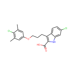 Cc1cc(OCCCc2c(C(=O)O)[nH]c3cc(Cl)ccc23)cc(C)c1Cl ZINC000095596013