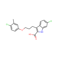 Cc1cc(OCCCc2c(C(=O)O)[nH]c3cc(Cl)ccc23)ccc1Cl ZINC000095596835