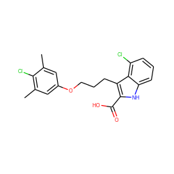 Cc1cc(OCCCc2c(C(=O)O)[nH]c3cccc(Cl)c23)cc(C)c1Cl ZINC000095594191