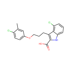 Cc1cc(OCCCc2c(C(=O)O)[nH]c3cccc(Cl)c23)ccc1Cl ZINC000095596665