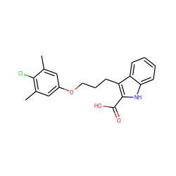 Cc1cc(OCCCc2c(C(=O)O)[nH]c3ccccc23)cc(C)c1Cl ZINC000095594146