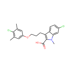 Cc1cc(OCCCc2c(C(=O)O)n(C)c3cc(Cl)ccc23)cc(C)c1Cl ZINC000095595624