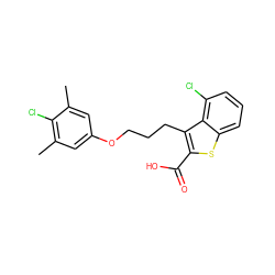 Cc1cc(OCCCc2c(C(=O)O)sc3cccc(Cl)c23)cc(C)c1Cl ZINC000095593754