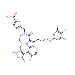 Cc1cc(OCCCc2c3n(c4c(-c5c(C)nn(C)c5C)c(Cl)ccc24)CCCN(Cc2ccc(C(=O)O)o2)C3=O)cc(C)c1Cl ZINC001772651831