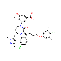 Cc1cc(OCCCc2c3n(c4c(-c5c(C)nn(C)c5C)c(Cl)ccc24)CCCN(c2cc(C(=O)O)cc4c2OCO4)C3=O)cc(C)c1Cl ZINC001772622053