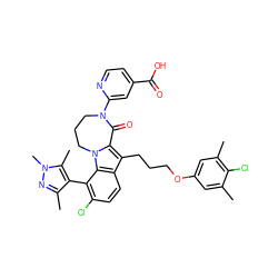 Cc1cc(OCCCc2c3n(c4c(-c5c(C)nn(C)c5C)c(Cl)ccc24)CCCN(c2cc(C(=O)O)ccn2)C3=O)cc(C)c1Cl ZINC001772589357