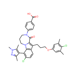 Cc1cc(OCCCc2c3n(c4c(-c5c(C)nn(C)c5C)c(Cl)ccc24)CCCN(c2ccc(C(=O)O)cc2)C3=O)cc(C)c1Cl ZINC001772602821