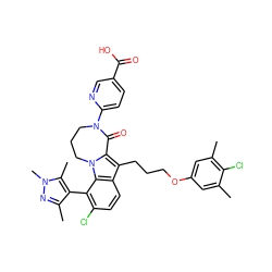 Cc1cc(OCCCc2c3n(c4c(-c5c(C)nn(C)c5C)c(Cl)ccc24)CCCN(c2ccc(C(=O)O)cn2)C3=O)cc(C)c1Cl ZINC001772656454