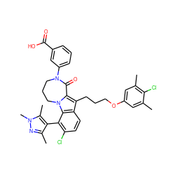 Cc1cc(OCCCc2c3n(c4c(-c5c(C)nn(C)c5C)c(Cl)ccc24)CCCN(c2cccc(C(=O)O)c2)C3=O)cc(C)c1Cl ZINC000653709083