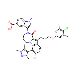 Cc1cc(OCCCc2c3n(c4c(-c5c(C)nn(C)c5C)c(Cl)ccc24)CCCN(c2cn(C)c4ccc(C(=O)O)cc24)C3=O)cc(C)c1Cl ZINC001772577916