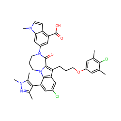 Cc1cc(OCCCc2c3n(c4c(-c5c(C)nn(C)c5C)cc(Cl)cc24)CCCN(c2cc(C(=O)O)c4ccn(C)c4c2)C3=O)cc(C)c1Cl ZINC001772583974