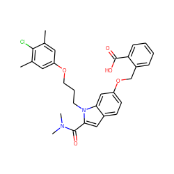 Cc1cc(OCCCn2c(C(=O)N(C)C)cc3ccc(OCc4ccccc4C(=O)O)cc32)cc(C)c1Cl ZINC001772622350