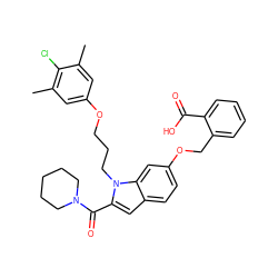 Cc1cc(OCCCn2c(C(=O)N3CCCCC3)cc3ccc(OCc4ccccc4C(=O)O)cc32)cc(C)c1Cl ZINC001772602712