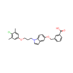 Cc1cc(OCCCn2ccc3cc(OCc4cccc(C(=O)O)c4)ccc32)cc(C)c1Cl ZINC001772597628