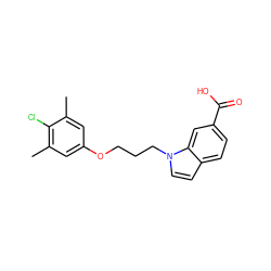 Cc1cc(OCCCn2ccc3ccc(C(=O)O)cc32)cc(C)c1Cl ZINC001772581300