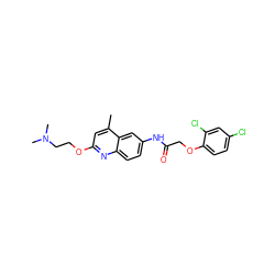 Cc1cc(OCCN(C)C)nc2ccc(NC(=O)COc3ccc(Cl)cc3Cl)cc12 ZINC000013671987