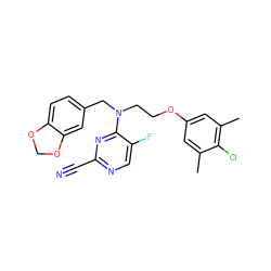 Cc1cc(OCCN(Cc2ccc3c(c2)OCO3)c2nc(C#N)ncc2F)cc(C)c1Cl ZINC001772586026