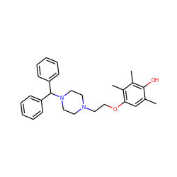 Cc1cc(OCCN2CCN(C(c3ccccc3)c3ccccc3)CC2)c(C)c(C)c1O ZINC000026471839