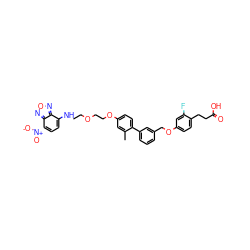 Cc1cc(OCCOCCNc2ccc([N+](=O)[O-])c3nonc23)ccc1-c1cccc(COc2ccc(CCC(=O)O)c(F)c2)c1 ZINC000653895026