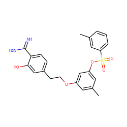 Cc1cc(OCCc2ccc(C(=N)N)c(O)c2)cc(OS(=O)(=O)c2cccc(C)c2)c1 ZINC000013864361