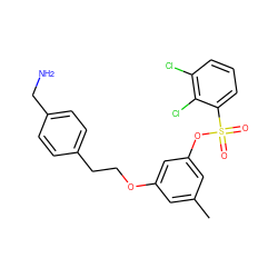 Cc1cc(OCCc2ccc(CN)cc2)cc(OS(=O)(=O)c2cccc(Cl)c2Cl)c1 ZINC000013864353