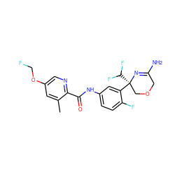 Cc1cc(OCF)cnc1C(=O)Nc1ccc(F)c([C@]2(C(F)F)COCC(N)=N2)c1 ZINC000113657891