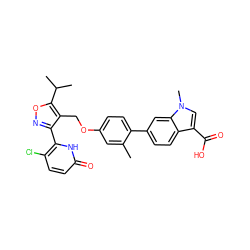 Cc1cc(OCc2c(-c3[nH]c(=O)ccc3Cl)noc2C(C)C)ccc1-c1ccc2c(C(=O)O)cn(C)c2c1 ZINC000042851555