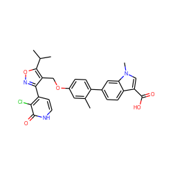 Cc1cc(OCc2c(-c3cc[nH]c(=O)c3Cl)noc2C(C)C)ccc1-c1ccc2c(C(=O)O)cn(C)c2c1 ZINC000042852395