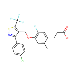 Cc1cc(OCc2c(-c3ccc(Cl)cc3)nsc2C(F)(F)F)c(F)cc1CCC(=O)O ZINC000217608676