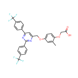 Cc1cc(OCc2cc(-c3ccc(C(F)(F)F)cc3)nc(-c3ccc(C(F)(F)F)cc3)n2)ccc1OCC(=O)O ZINC000037866897