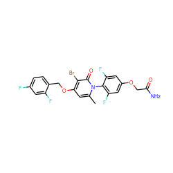 Cc1cc(OCc2ccc(F)cc2F)c(Br)c(=O)n1-c1c(F)cc(OCC(N)=O)cc1F ZINC000072171953