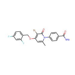 Cc1cc(OCc2ccc(F)cc2F)c(Br)c(=O)n1-c1ccc(C(N)=O)cc1 ZINC000072170863