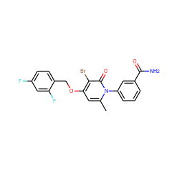 Cc1cc(OCc2ccc(F)cc2F)c(Br)c(=O)n1-c1cccc(C(N)=O)c1 ZINC000072108637