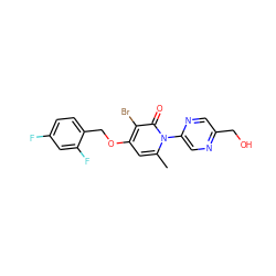 Cc1cc(OCc2ccc(F)cc2F)c(Br)c(=O)n1-c1cnc(CO)cn1 ZINC000049045829