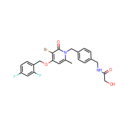 Cc1cc(OCc2ccc(F)cc2F)c(Br)c(=O)n1Cc1ccc(CNC(=O)CO)cc1 ZINC000049018949