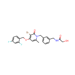 Cc1cc(OCc2ccc(F)cc2F)c(Br)c(=O)n1Cc1cccc(CNC(=O)CO)c1 ZINC000049014040