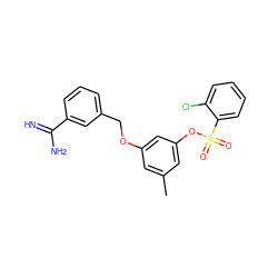 Cc1cc(OCc2cccc(C(=N)N)c2)cc(OS(=O)(=O)c2ccccc2Cl)c1 ZINC000002009651