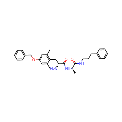 Cc1cc(OCc2ccccc2)cc(C)c1C[C@@H](N)C(=O)N[C@H](C)C(=O)NCCCc1ccccc1 ZINC000013735525