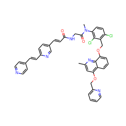 Cc1cc(OCc2ccccn2)c2cccc(OCc3c(Cl)ccc(N(C)C(=O)CNC(=O)/C=C/c4ccc(/C=C/c5ccncc5)nc4)c3Cl)c2n1 ZINC000157549324