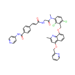 Cc1cc(OCc2ccccn2)c2cccc(OCc3c(Cl)ccc(N(C)C(=O)CNC(=O)/C=C/c4ccc(C(=O)Nc5ccncc5)cc4)c3Cl)c2n1 ZINC000095607941